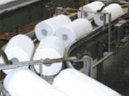 Newly minted recycled content paper towels coming off Princess Paper’s production line