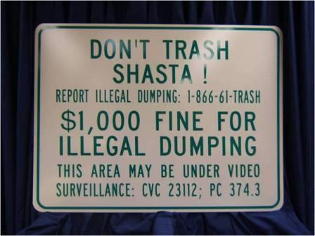 Don't Trash Shasta! No dumping sign