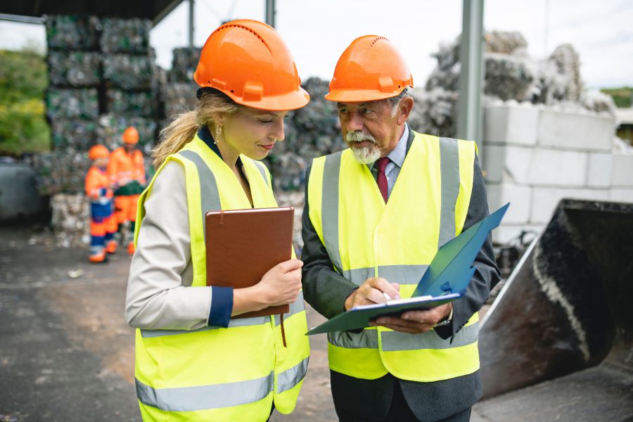 Jurisdiction inspectors looking at annual reports with solid waste facility operator