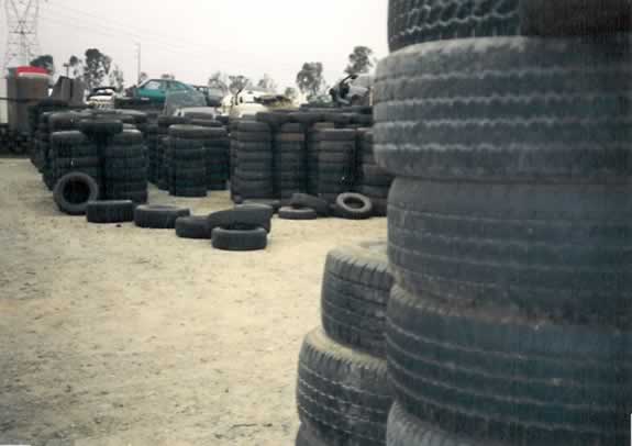 Barrel Stacked Tires Vertically