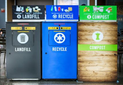 Landfill, Recycle, and Compost bins