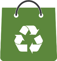 Green bag with recycling logo on the side of bag