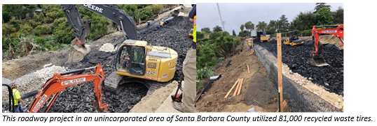 This roadway project in an unincorporated area of Santa Barbara County utilized 81,000 recycled waste tires.