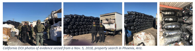 California DOJ photos of evidence seized from a Nov. 5, 2018 property search in Phoenix, AZ