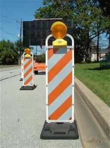 Traffic safety control products placed on road, made from recycled rubber