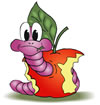 cartoon worm in apple