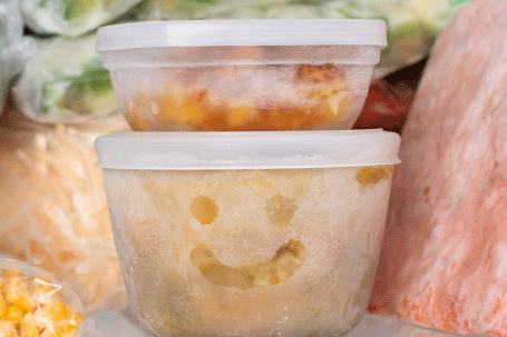 plastic containers of frozen food