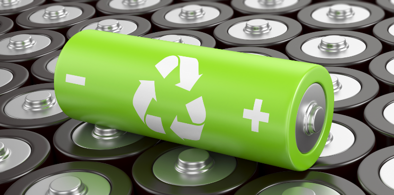 Batteries with recycle icon