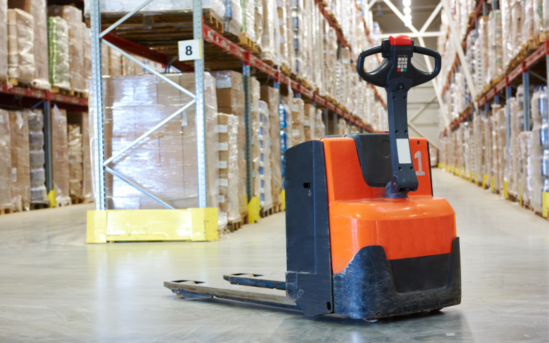 pallet jack in a warehouse