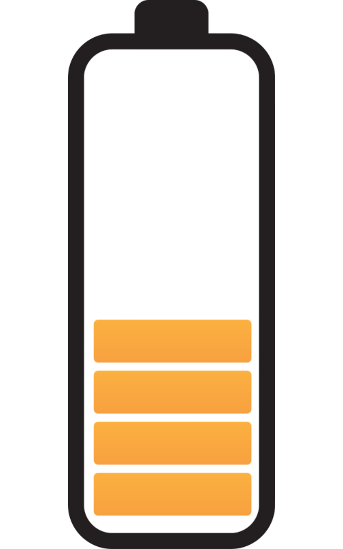 Icon of a medium-charged battery, indicated by four orange bars.